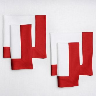 Solino Home Linen Dinner Napkins Set of 4, 20 x 20 Inch for Dining Table, Holiday and Everyday Table Decor - Contempo in Red And White at Nordstrom