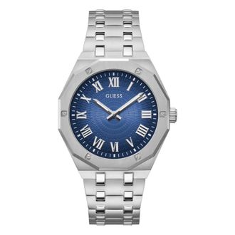 Guess Accessoires, Heren, Grijs, ONE Size, Stalen Pilotenhorloge Blauwe Wijzerplaat