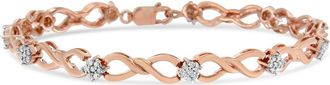 House of Brilliance 10K Rose Gold 1/2 cttw Diamond Cluster and Infinity Weave Link Bracelet in Pink at Nordstrom