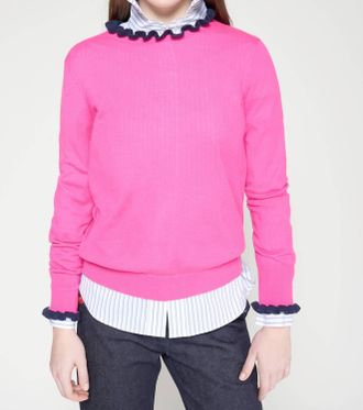 Vilagallo Jersey Ruffle Sweater In Pink Navy