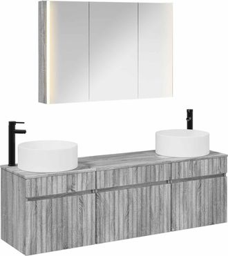 vidaXL Juego De Muebles De Ba&ntilde;o 4 Uds. Sonoma Gris Vidaxl