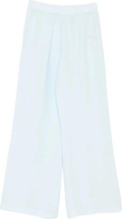 120% Lino Relaxte Linnen Broek met Trekkoord - Dames - Wijde Broeken - Blauw - XS - Linnen - Broeken