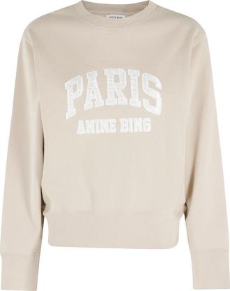Anine Bing Harry Shrunken Sweatshirt Paris - Dames - Sweatshirts - Beige - S - Katoen - Hoodies & sweatvesten