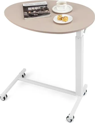 Costway Costway - Mesa Auxiliar Con Ruedas, Escritorio Para Computadora Con Elevaci&oacute;n Neum&aacute;tica Y Con Ruedas Bloqueables, Escritorio M&oacute;vil De Pie Para Hogar, 
