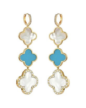 Liv Oliver 18K Plated 34.20 Ct. Tw. Turquoise, Mother Of Pearl Cz Earrings