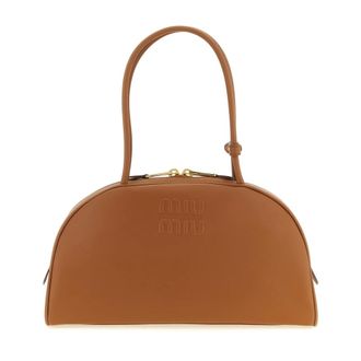 Miu Miu Leren Schoudertas met Logo-reli&euml;f - Dames - Tassen - Bruin - Maat: ONE Size Leer