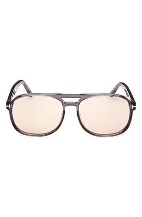 Tom Ford Rosco 58mm Navigator Sunglasses in Shiny Grey/Brown Photochromic at Nordstrom