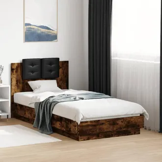 vidaXL Vidaxl - Cama Con Cabecero Madera De Ingenier&iacute;a Roble Ahumado 90x190 Cm