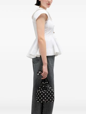 Ganni polka dot drawstring bucket bag - women - Fabric - One Size - Black