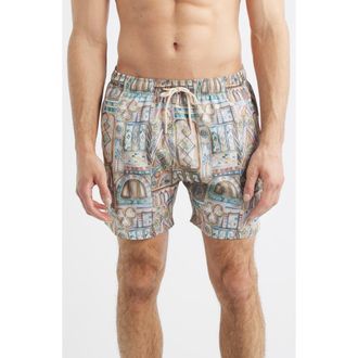 Boardies Printed Swim Trunks in Beige Multi at Nordstrom, Size Xx-Large