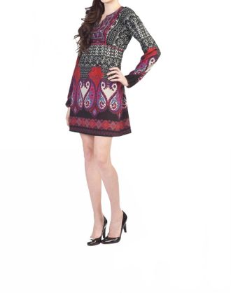 Papillon Long Sleeve Paisley Border Print Sweater Dress In Multi