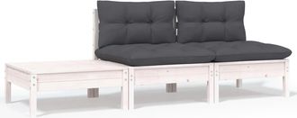vidaXL Muebles De Jard&iacute;n 3 Pzas Y Cojines Blanco Madera Maciza Pino Vidaxl