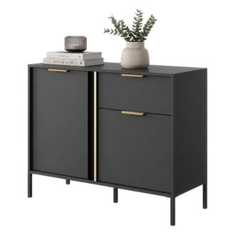 Dmora Credenza Hame, Aparador Un Caj&oacute;n, 2 Estantes, Puerta Abatible, Corredera, 103x40x81h Cm Negro