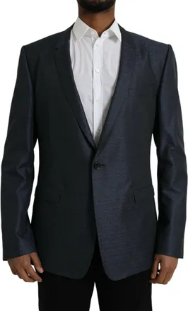 Dolce & Gabbana Blue Wool GOLD Single Breasted Coat Mens Blazer
