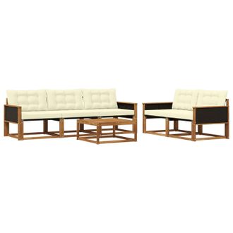 vidaXL Conjunto De Sof&aacute;s De Exterior Con Coj&iacute;n 6 Pcs Natural Y Crema Vidaxl