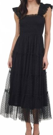 Blu Pepper Polka Dot Chiffon Smocked Tiered Midi Dress In Black