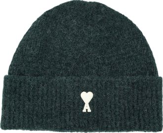Ami Black Textured Heart Emblem Alpaca Beanie