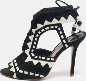 Sophia Webster Black/white Suede And Leather Riko Cut Out Ankle Sandals