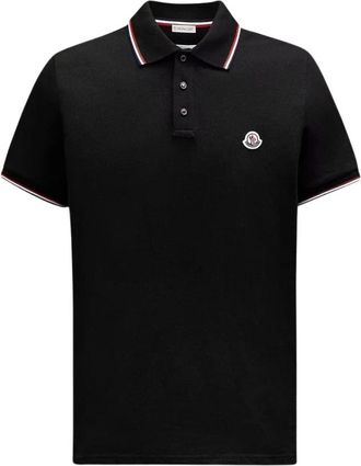 Moncler Tricolor Trimmed Polo Shirt - Heren - Polos - Zwart - L - Katoen - Tops