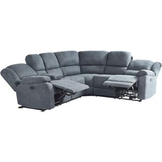 Beliani Beliani - Sof&aacute; Esquinero 5 Plazas Reclinable El&eacute;ctrico Gris Oscuro Puerto Usb Portavasos Rokke