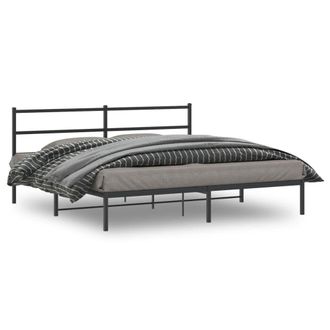Berkfield Home Metal Bed Frame without Mattress with Headboard Black 193x203cm | Size: 193x203 cm