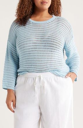 Eileen Fisher Open Stitch Organic Cotton Sweater in Pale Sky at Nordstrom, Size 2X
