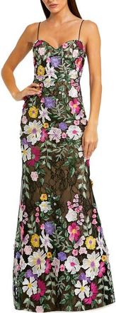 Mac Duggal Floral Embroidered Sleeveless Bustier Gown in Black Multi at Nordstrom, Size 14