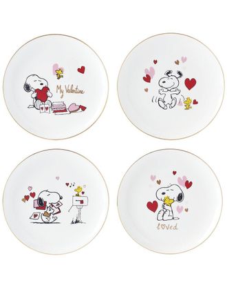 Lenox Set of 4 Snoopy Valentines Day Accent Plates, Assorted