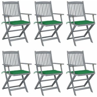 vidaXL Sillas Al Aire Libre Plegables Con Cojines 6 Pc Acacia Massive