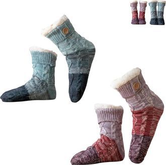 Generic Knitted Ultra-Thick Slipper Home Socks - Cozy Non-Slip Indoor Socks, Soft Fleece Lined Warm House Slippers for Women & Men (2PCS/A,One Size)