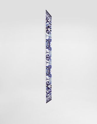 Dolce & Gabbana DG EXCLUSIVE Dolce & Gabbana Majolica-print Silk Twill Bandeau - Woman Scarves And Silks White Onesize