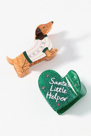 Frasier Sterling Holiday Pups Claw Clips, Set of 2