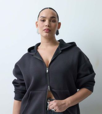 Noisy May felpa con cappuccio oversize in tessuto stile scuba nera-Nero