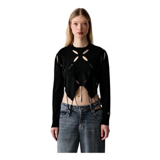Karl Lagerfeld Truien & Vesten, Dames, Zwart, L, Trui met franjes en uitsnijdingen