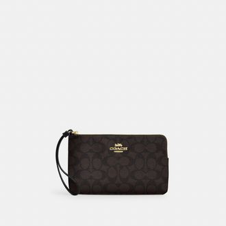 Coach Large Corner Zip Wristlet In Signature Canvas