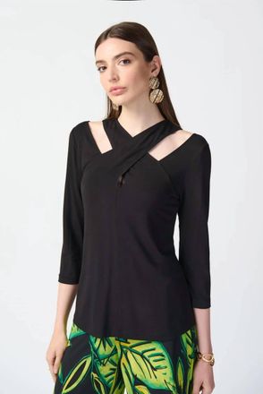 Joseph Ribkoff Brigh Bamboo Jersey Cutout Fitted Top In Black