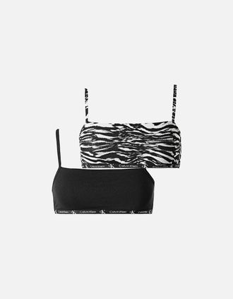 Calvin Klein Womens 2-Pack CK 1996 Unlined String Bralettes, Black / Tiger Print - Size: XS