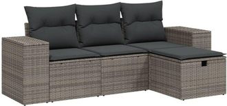 vidaXL Set De Sof&aacute;s De Jard&iacute;n 4 Pzas Y Cojines Rat&aacute;n Sint&eacute;tico Gris Vidaxl