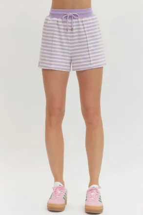 Entro Stripe Lounge Shorts In Lavender