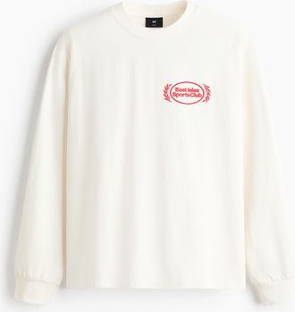 H&M Langarmshirt mit Print in Loose Fit - Weiss/Sports Club