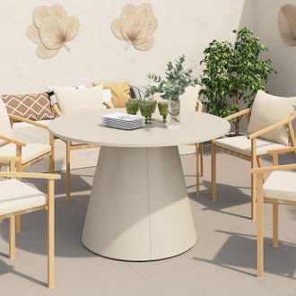 IDMarket Amelia 120 Cm Mesa De Jard&iacute;n Redonda Para 6 Personas Con Pata Central De Metal Beige