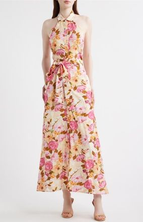 En Saison Bown Floral Halter Neck Dress in Ivory Red Multi at Nordstrom, Size X-Large