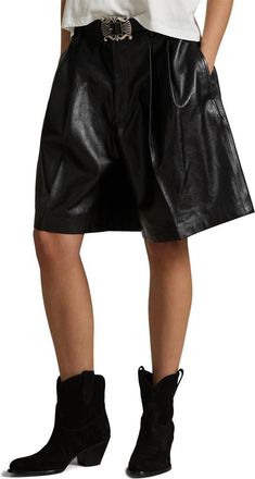 Polo Ralph Lauren Pleated Leather Shorts in Black at Nordstrom, Size 12