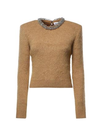 Self Portrait Brown Beaded Trim Knit Jumper