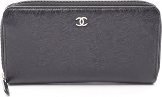 Chanel Black Grained Calfskin Long Wallet (Bi-Fold) (Pre-Owned)