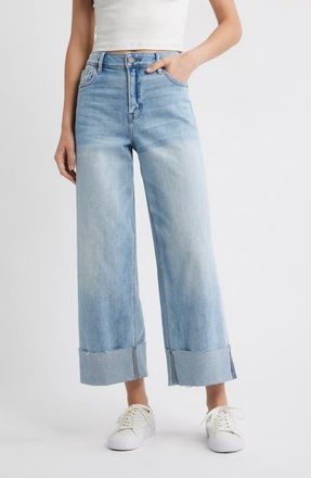 Hidden Jeans Cuffed Wide Leg Jeans in Medium Wash at Nordstrom, Size 26