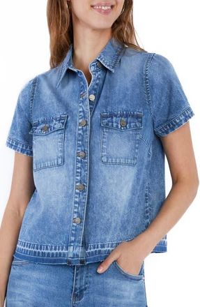 Wash Lab Denim Sara Short Sleeve Denim Shirt in Post Blue at Nordstrom, Size X-Small