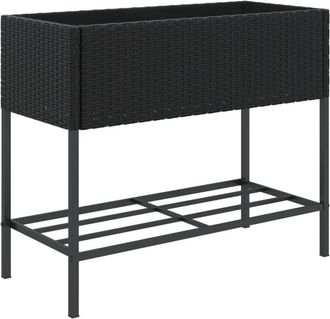 vidaXL Garden Planter with Shelf Black Poly Rattan vidaXL