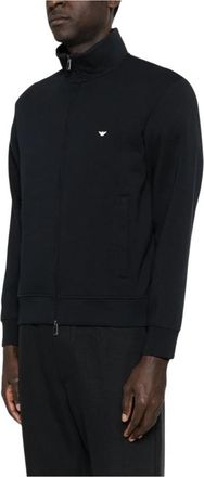 Emporio Armani Logo katoenen sweatshirt - Heren - Vesten met rits - Blauw - S - Katoen - Hoodies & sweatvesten