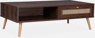 Sweeek Sweeek - Mesa de centro estilo escandinavo de caña, Boheme, Madera oscura, 110x59x39 cm